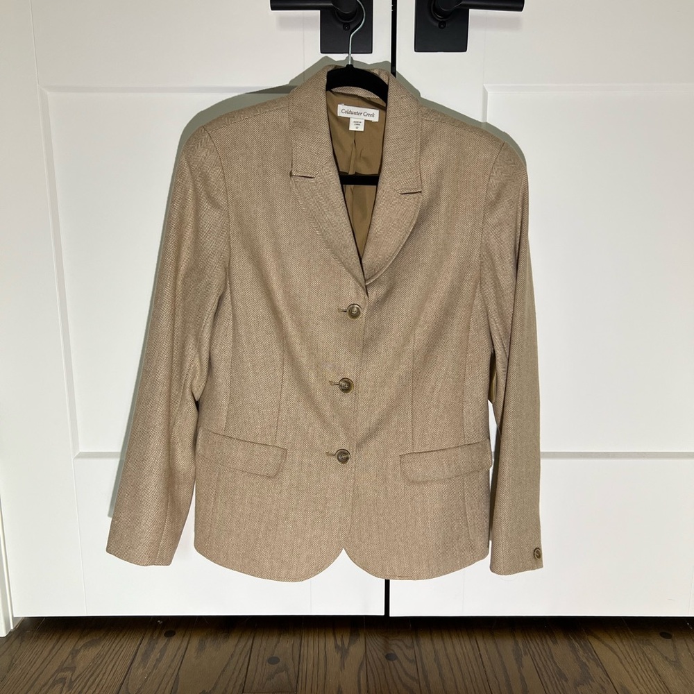 Coldwater Creek Tan Herringbone Tweed Blazer